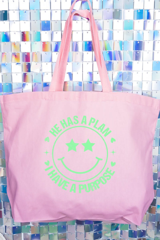 Green Happy He Has A Plan Canvas Jumbo Tote - Wholesale Accessory Market