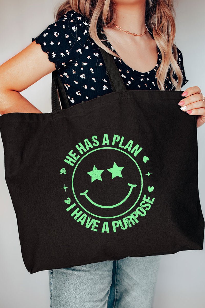 Green Happy He Has A Plan Canvas Jumbo Tote - Wholesale Accessory Market