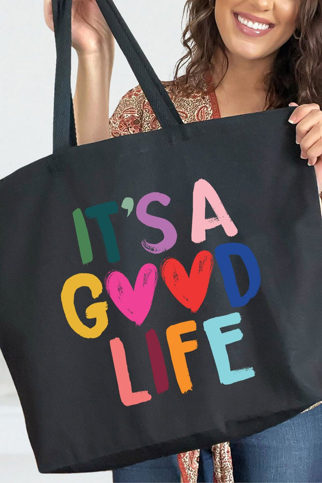 Heart It's A Good Life Canvas Jumbo Tote - Wholesale Accessory Market
