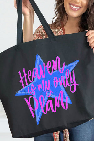 Heaven Is My Only Plan Canvas Jumbo Tote - Wholesale Accessory Market