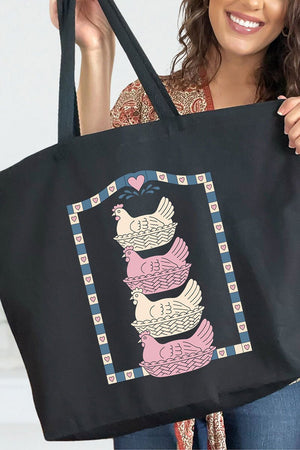 Hen Stack Hearts Canvas Jumbo Tote - Wholesale Accessory Market
