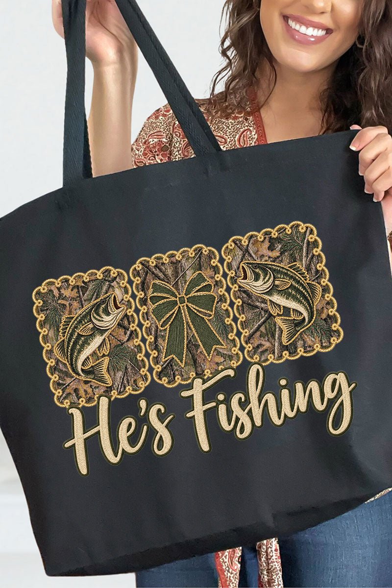 He's Fishing Canvas Jumbo Tote - Wholesale Accessory Market