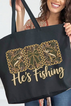 He's Fishing Canvas Jumbo Tote - Wholesale Accessory Market