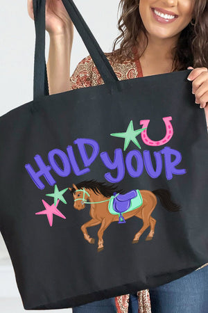 Hold Your Horses Canvas Jumbo Tote - Wholesale Accessory Market