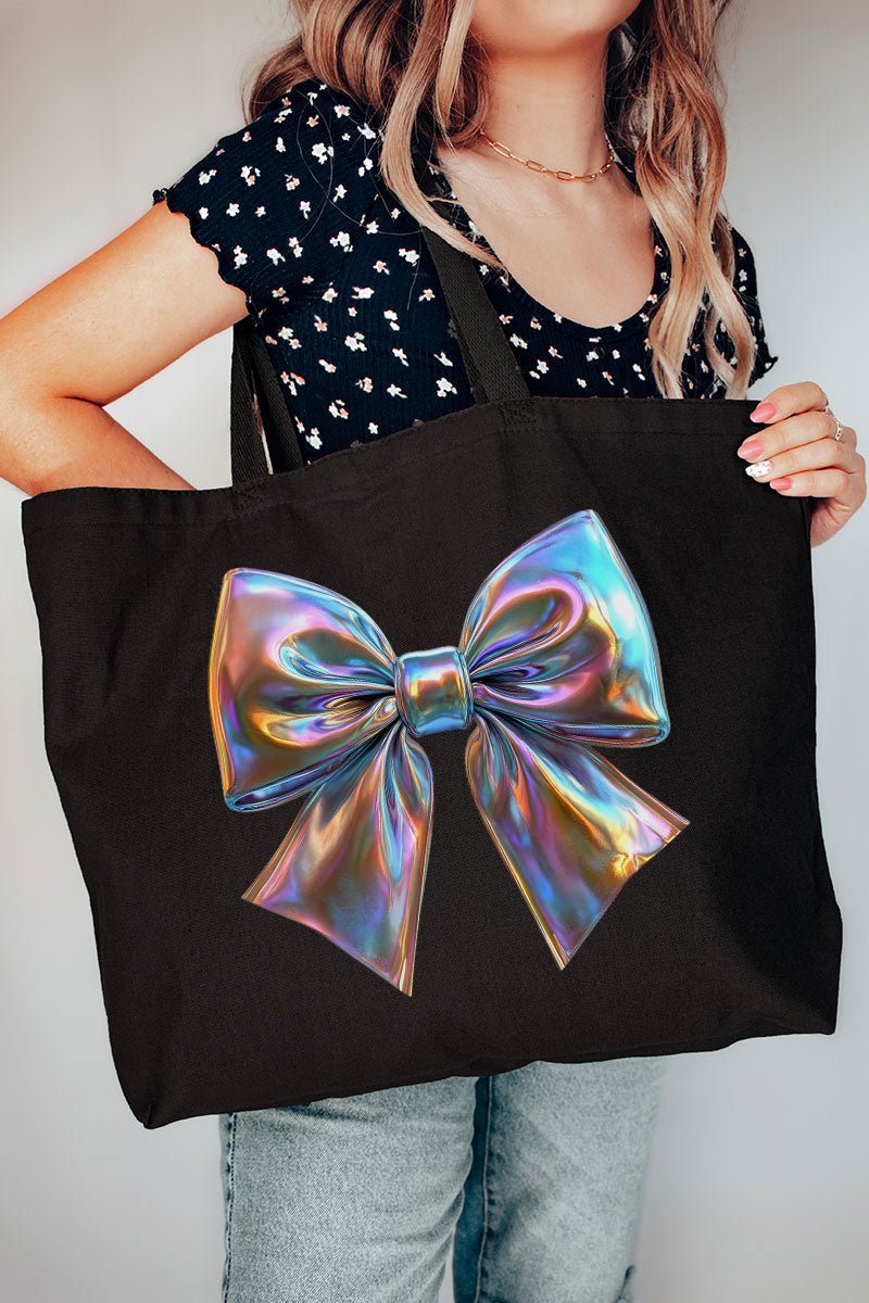 Iridescent Satin Bow Canvas Jumbo Tote - Wholesale Accessory Market