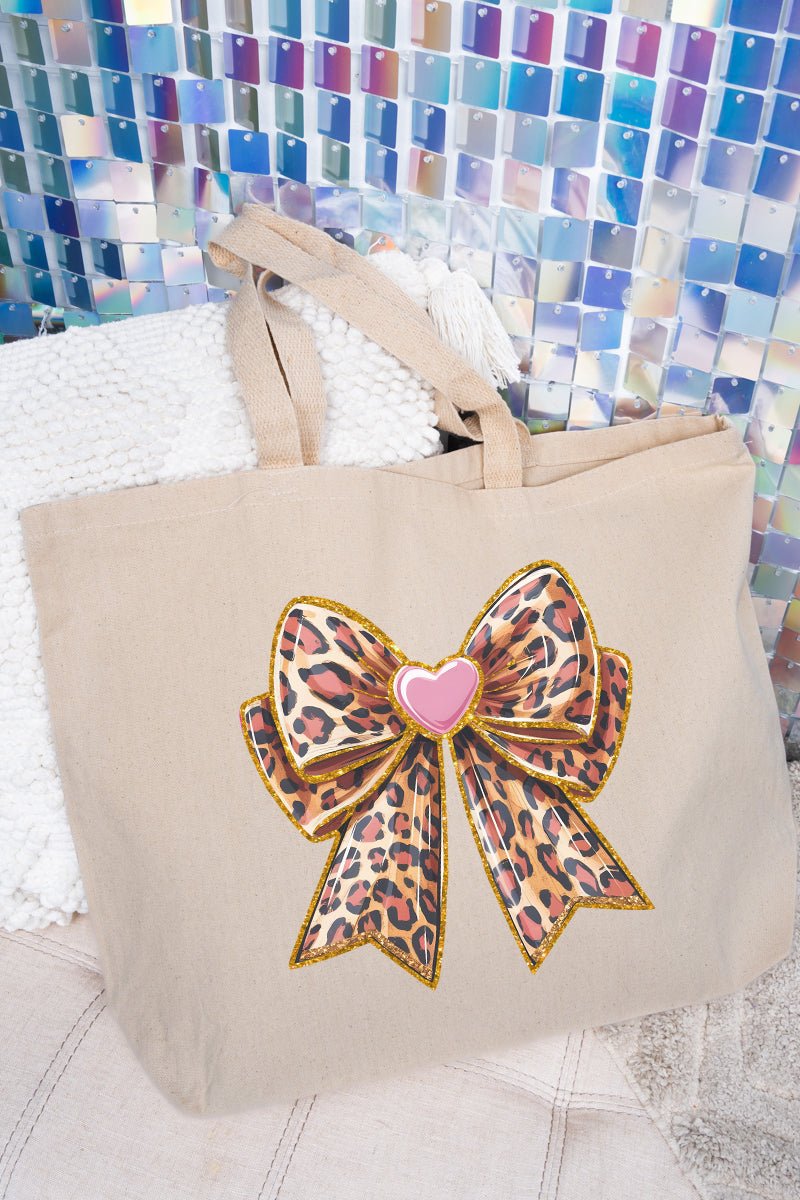 Leopard Love Bow Canvas Jumbo Tote - Wholesale Accessory Market