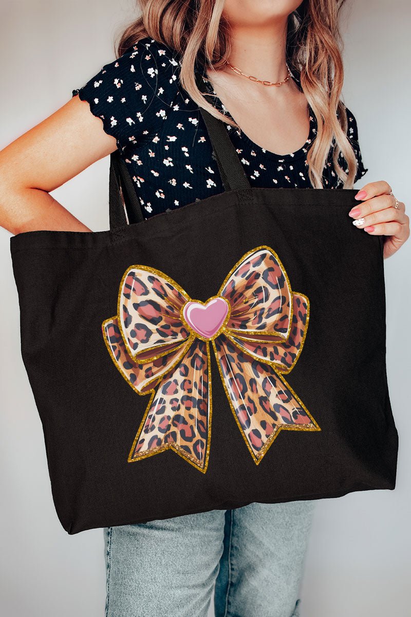 Leopard Love Bow Canvas Jumbo Tote - Wholesale Accessory Market