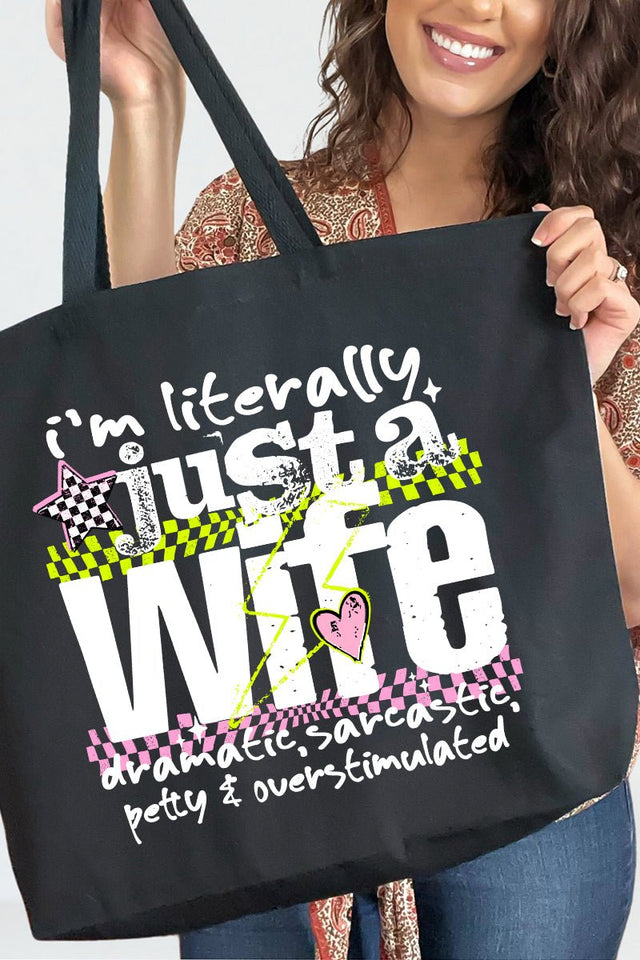 Literally Just A Wife Canvas Jumbo Tote - Wholesale Accessory Market