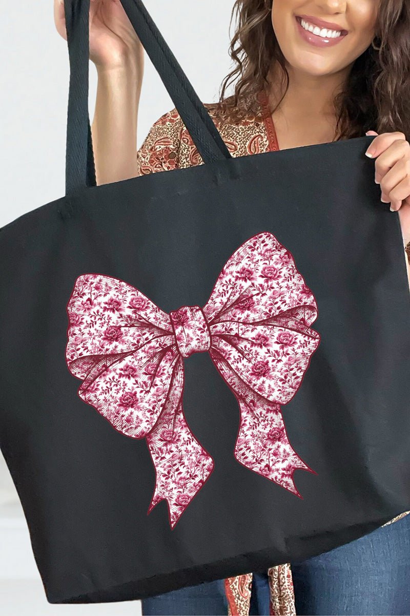Magenta Chinoiserie Bow Canvas Jumbo Tote - Wholesale Accessory Market