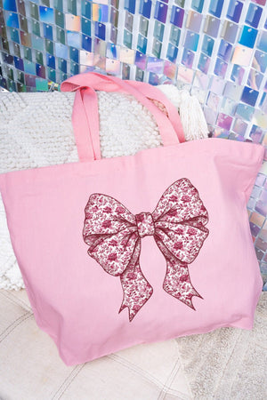 Magenta Chinoiserie Bow Canvas Jumbo Tote - Wholesale Accessory Market