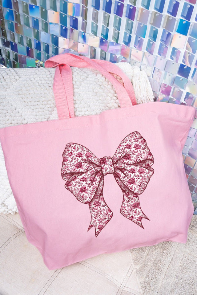 Magenta Chinoiserie Bow Canvas Jumbo Tote - Wholesale Accessory Market