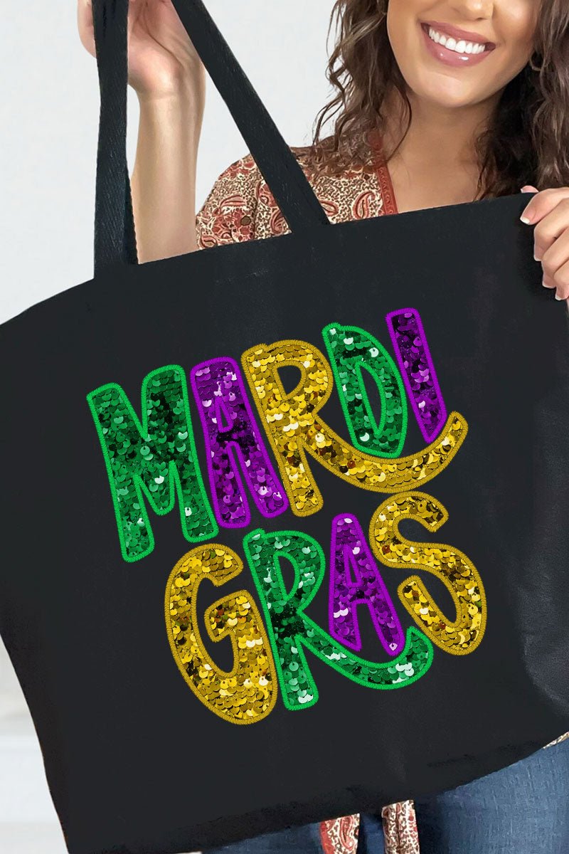 Mardi Gras Doodle Faux Glitter Canvas Jumbo Tote - Wholesale Accessory Market