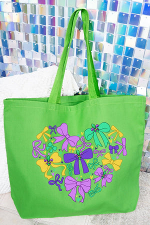 Mardi Magic Bows Canvas Jumbo Tote - Wholesale Accessory Market