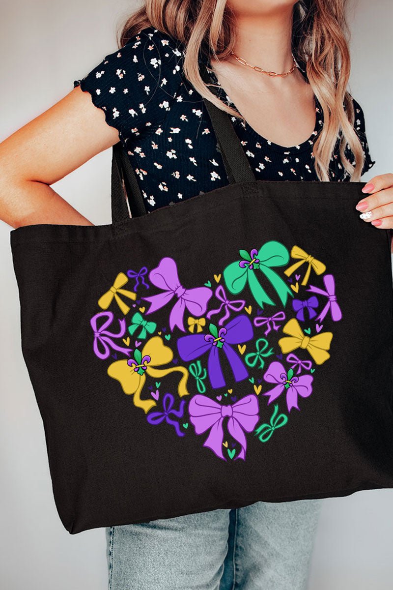 Mardi Magic Bows Canvas Jumbo Tote - Wholesale Accessory Market