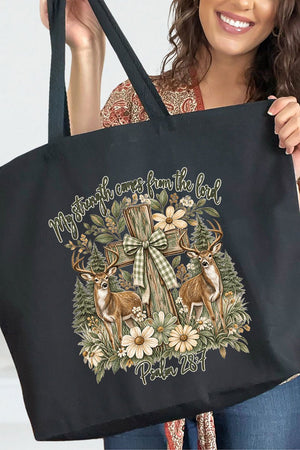 My Strength Woodland Deer Canvas Jumbo Tote - Wholesale Accessory Market