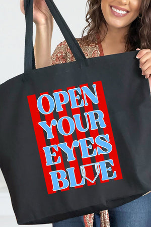 Open Your Eyes Blue Canvas Jumbo Tote - Wholesale Accessory Market