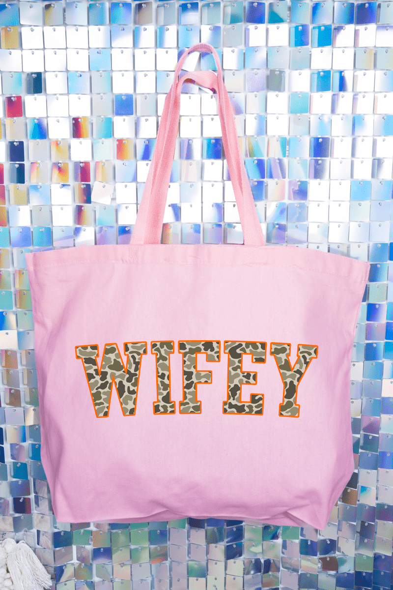 Orange Wifey Camo Canvas Jumbo Tote - Wholesale Accessory Market
