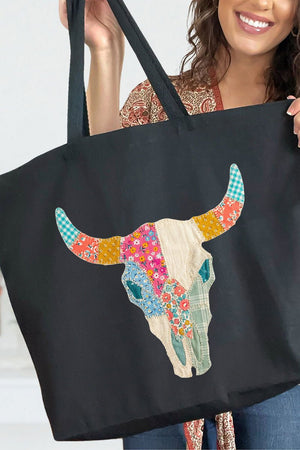 Patchwork Steer Head Canvas Jumbo Tote - Wholesale Accessory Market