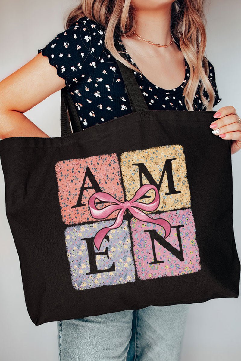 Patchwork Floral Amen Canvas Jumbo Tote - Wholesale Accessory Market