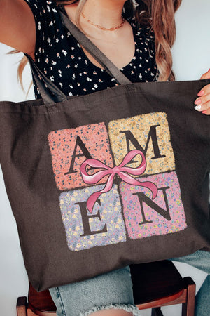 Patchwork Floral Amen Canvas Jumbo Tote - Wholesale Accessory Market