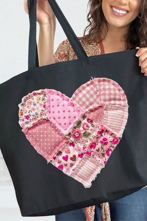 Patchwork Heart Canvas Jumbo Tote - Wholesale Accessory Market