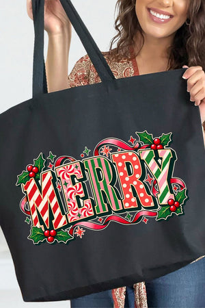 Peppermint Merry Canvas Jumbo Tote - Wholesale Accessory Market