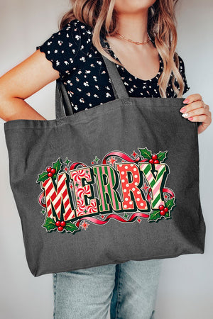 Peppermint Merry Canvas Jumbo Tote - Wholesale Accessory Market