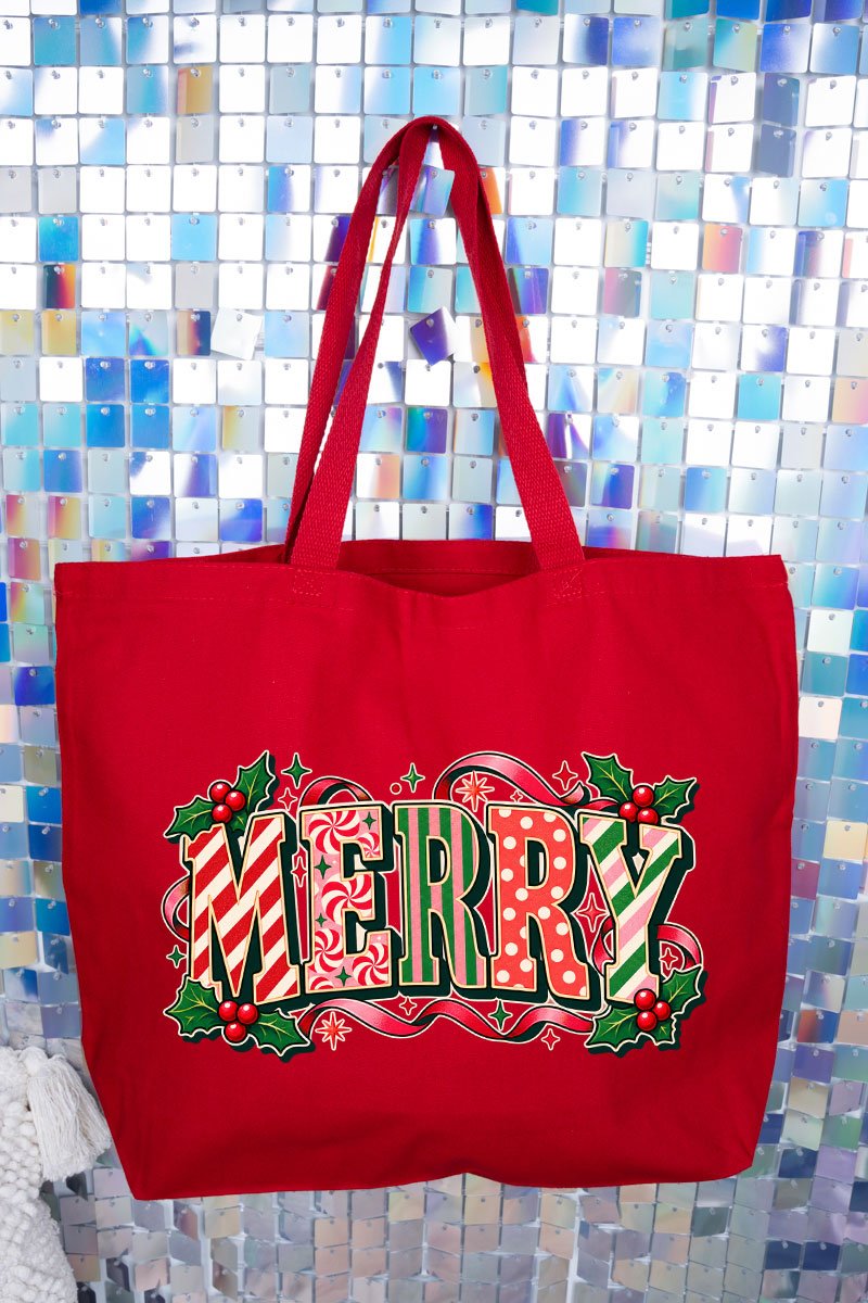 Peppermint Merry Canvas Jumbo Tote - Wholesale Accessory Market
