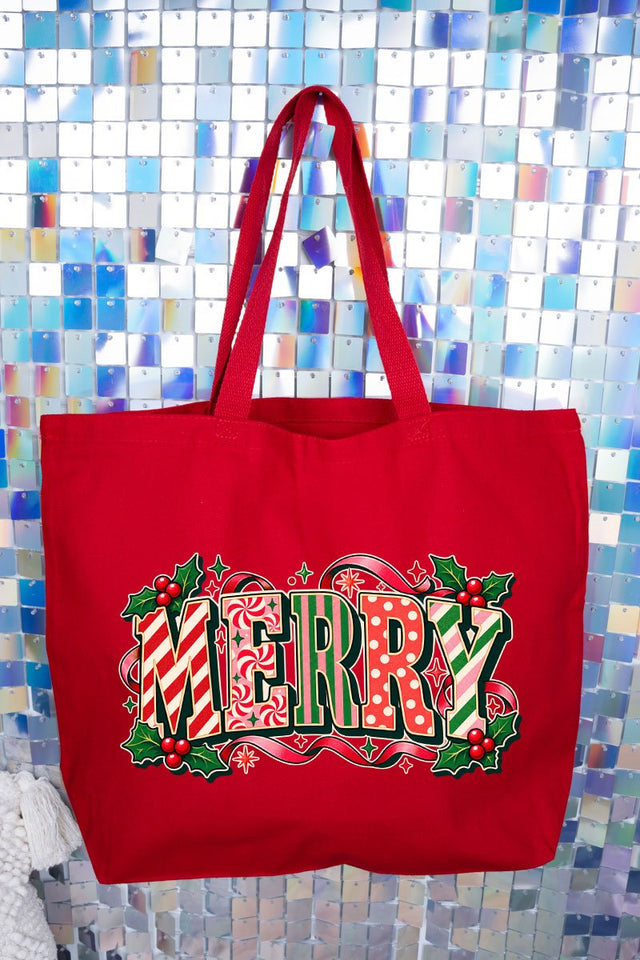 Peppermint Merry Canvas Jumbo Tote - Wholesale Accessory Market