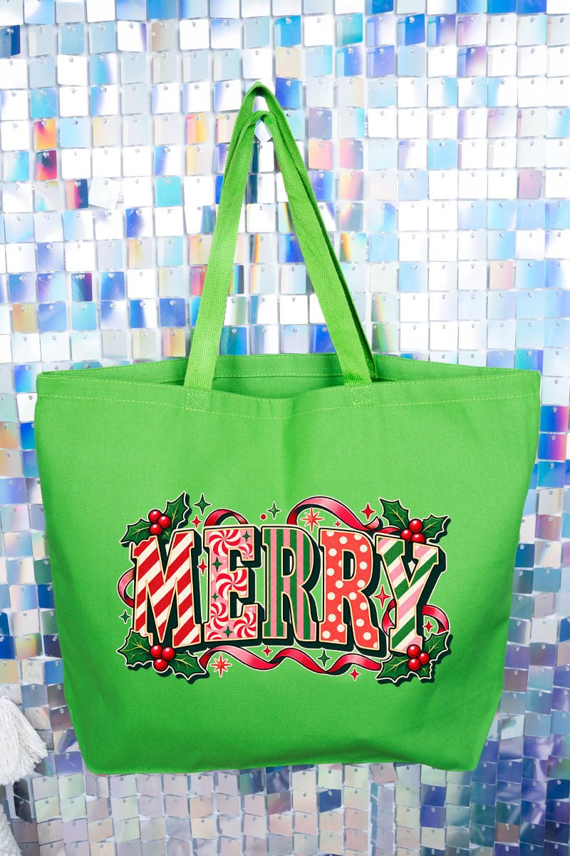Peppermint Merry Canvas Jumbo Tote - Wholesale Accessory Market