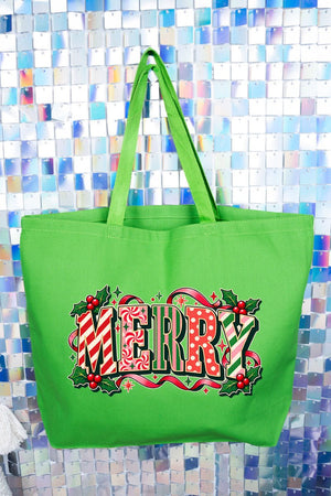 Peppermint Merry Canvas Jumbo Tote - Wholesale Accessory Market