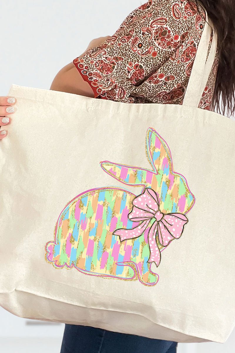 Preppy Brushed Bunny Canvas Jumbo Tote - Wholesale Accessory Market
