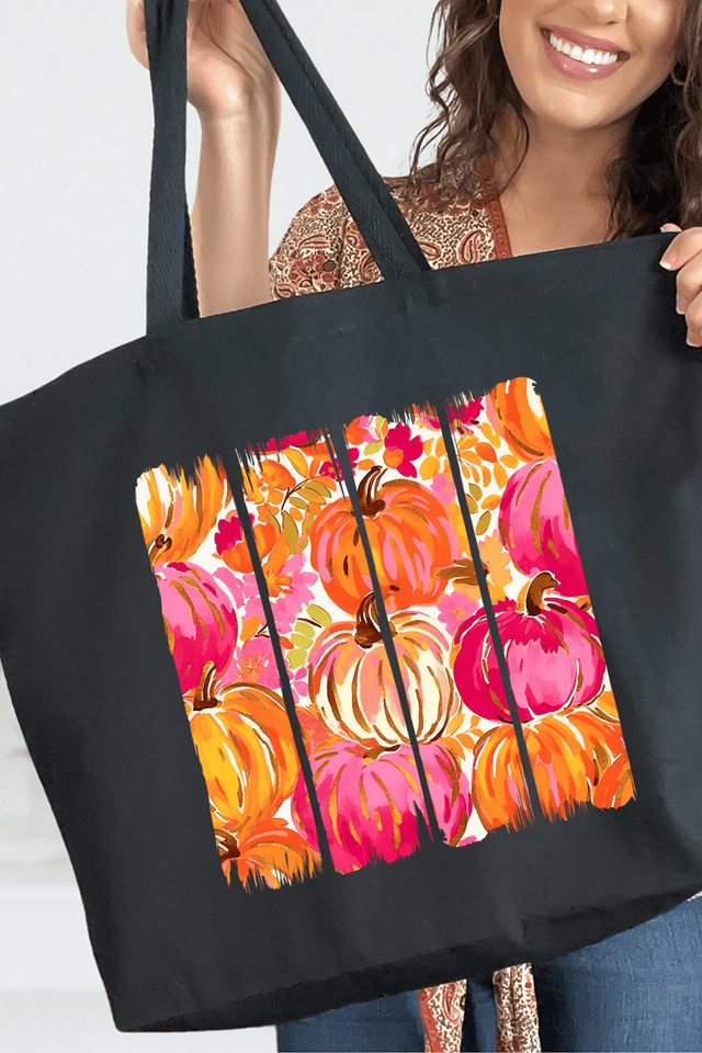 Preppy Pumpkin Brushstroke Canvas Jumbo Tote - Wholesale Accessory Market