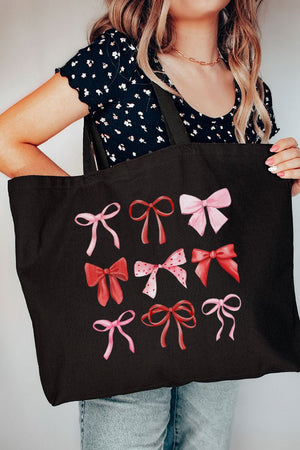Preppy Valentine Bows Canvas Jumbo Tote - Wholesale Accessory Market
