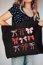 Preppy Valentine Bows Canvas Jumbo Tote - Wholesale Accessory Market