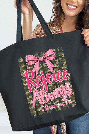Rejoice Always Girly Camo Canvas Jumbo Tote - Wholesale Accessory Market