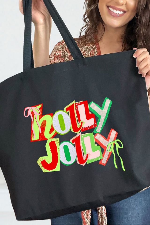 Retro Holly Jolly Canvas Jumbo Tote - Wholesale Accessory Market