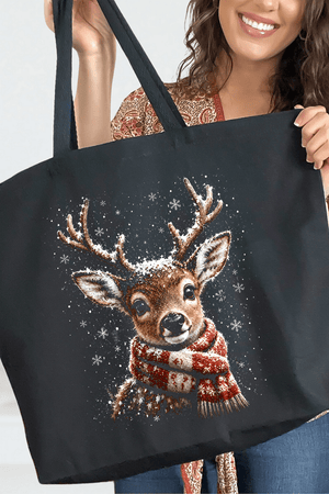 Snow Kissed Reindeer Canvas Jumbo Tote - Wholesale Accessory Market