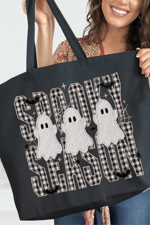 Spooky Season Gingham & Ghosts Canvas Jumbo Tote - Wholesale Accessory Market