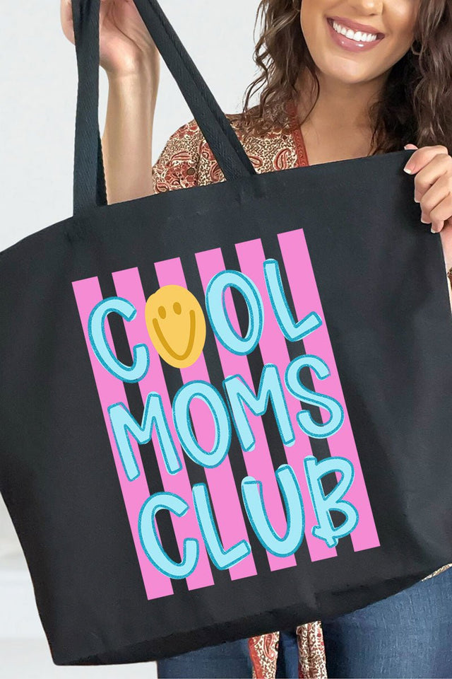 Striped Happy Cool Moms Club Canvas Jumbo Tote - Wholesale Accessory Market