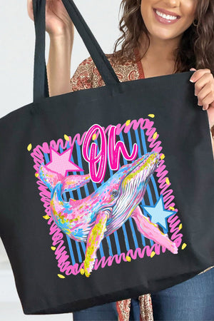 Striped Oh Whale Canvas Jumbo Tote - Wholesale Accessory Market