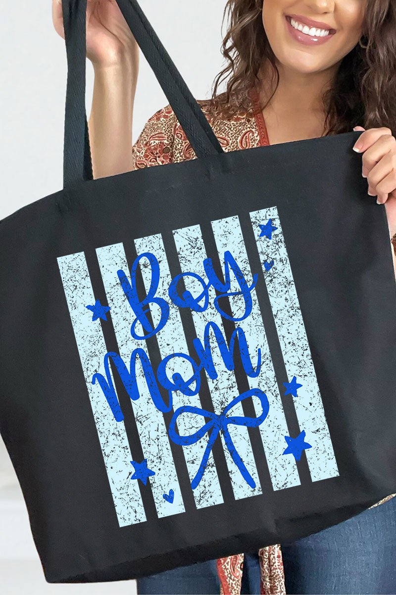 Striped Stars Boy Mom Canvas Jumbo Tote - Wholesale Accessory Market