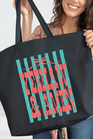 Striped Yeehaw & Amen Canvas Jumbo Tote - Wholesale Accessory Market