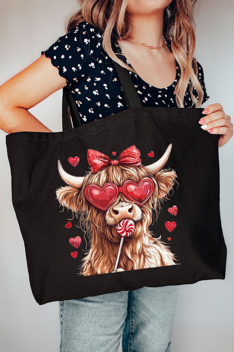 Sucker For Love Highland Cow Canvas Jumbo Tote - Wholesale Accessory Market
