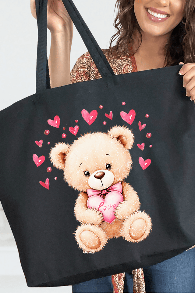 Teddy In Love Canvas Jumbo Tote - Wholesale Accessory Market