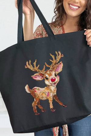The Painted Red Nose Reindeer Canvas Jumbo Tote - Wholesale Accessory Market