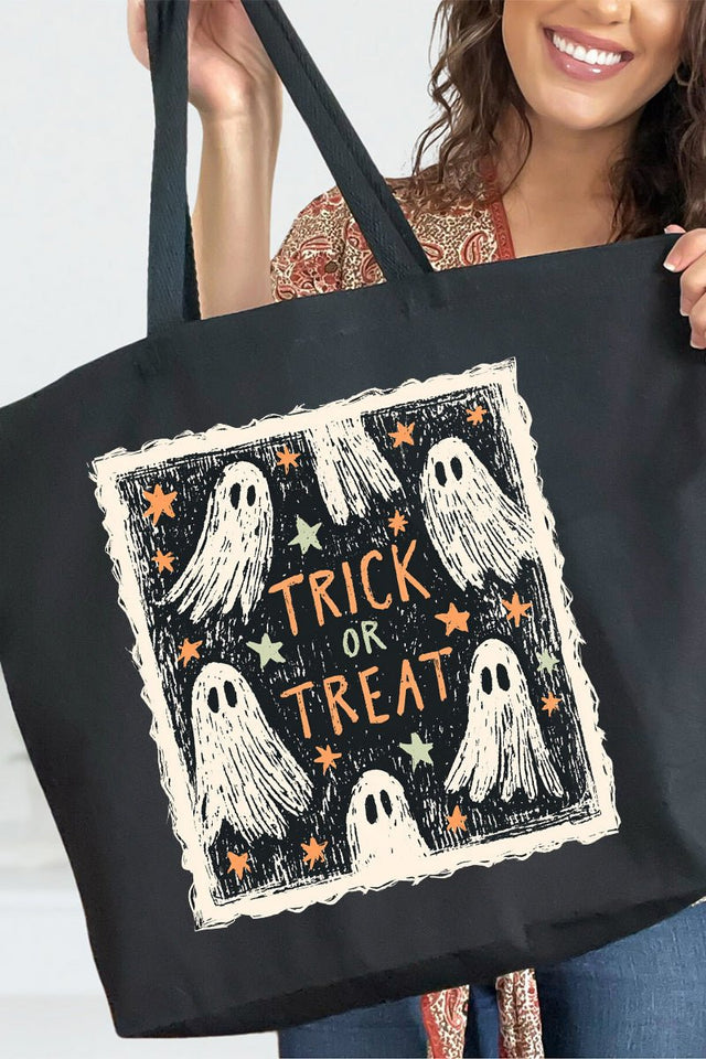 Trick Or Treat Ghost Crew Canvas Jumbo Tote - Wholesale Accessory Market