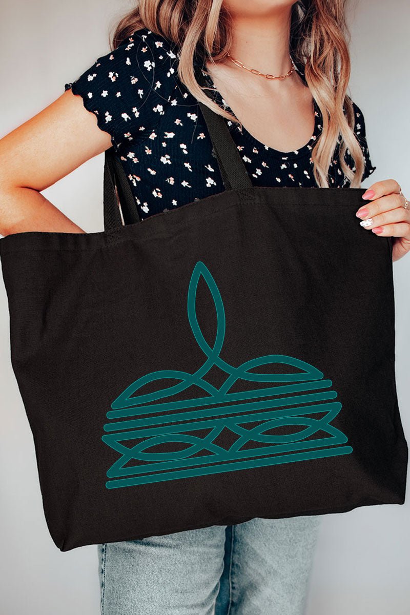 Turquoise Boot Stitch Canvas Jumbo Tote - Wholesale Accessory Market