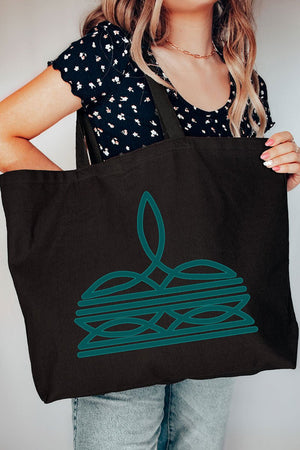 Turquoise Boot Stitch Canvas Jumbo Tote - Wholesale Accessory Market