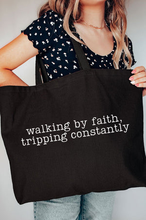 Walking By Faith Canvas Jumbo Tote - Wholesale Accessory Market